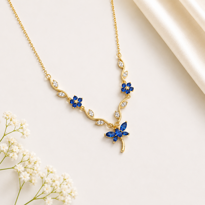 Butterfly Floral CZ Accented Pendant Necklace For Girls & Women's