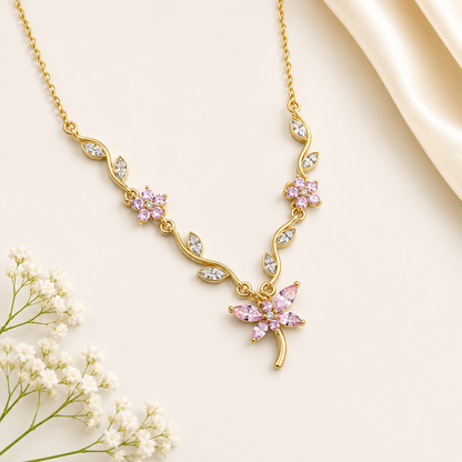 Butterfly Floral CZ Accented Pendant Necklace For Girls & Women's