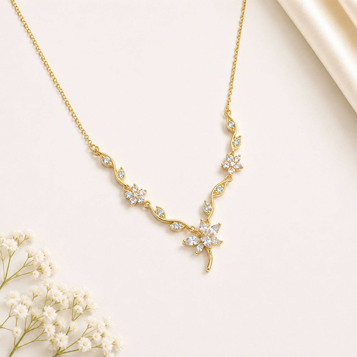 Butterfly Floral CZ Accented Pendant Necklace For Girls & Women's
