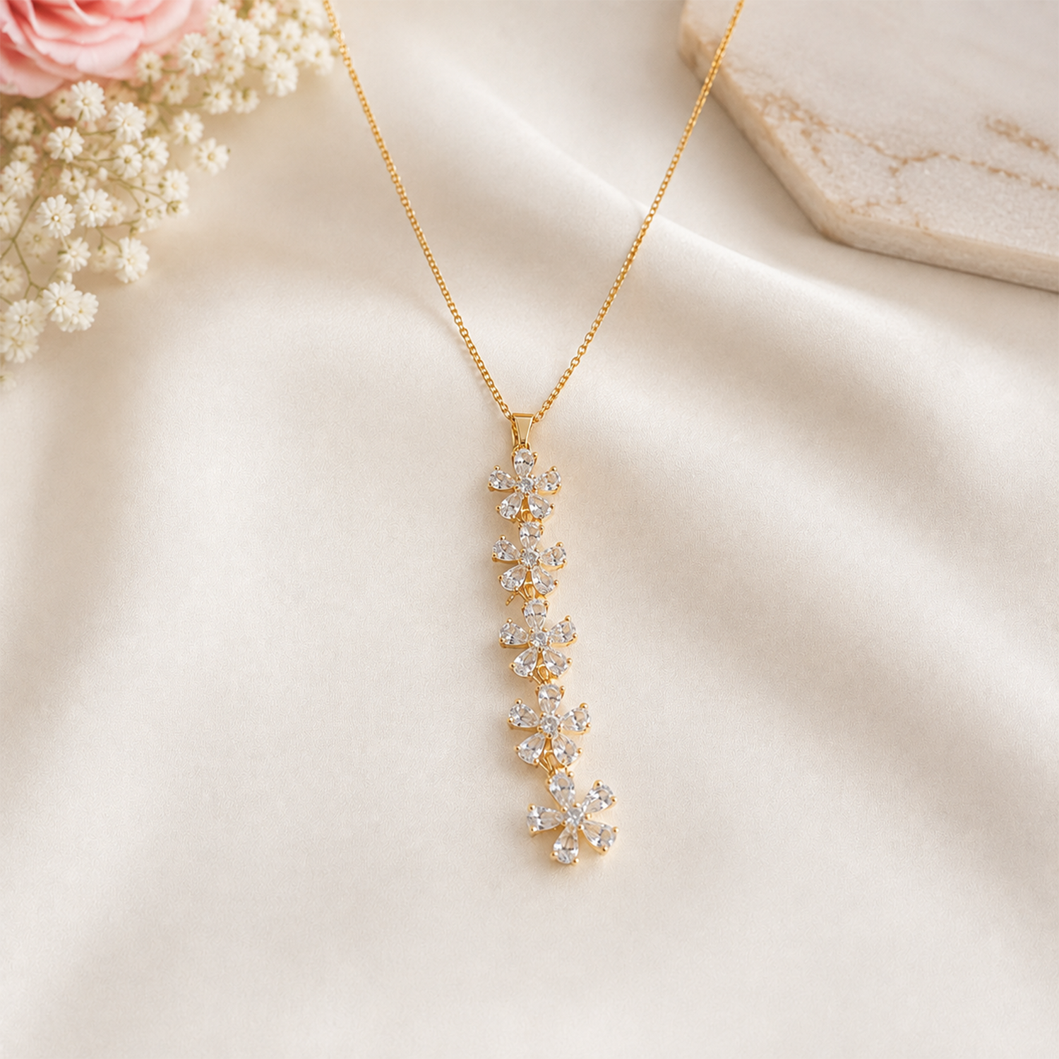 Vertical Cascade Of Five Vibrant CZ floral Pendant For Girls & Women's