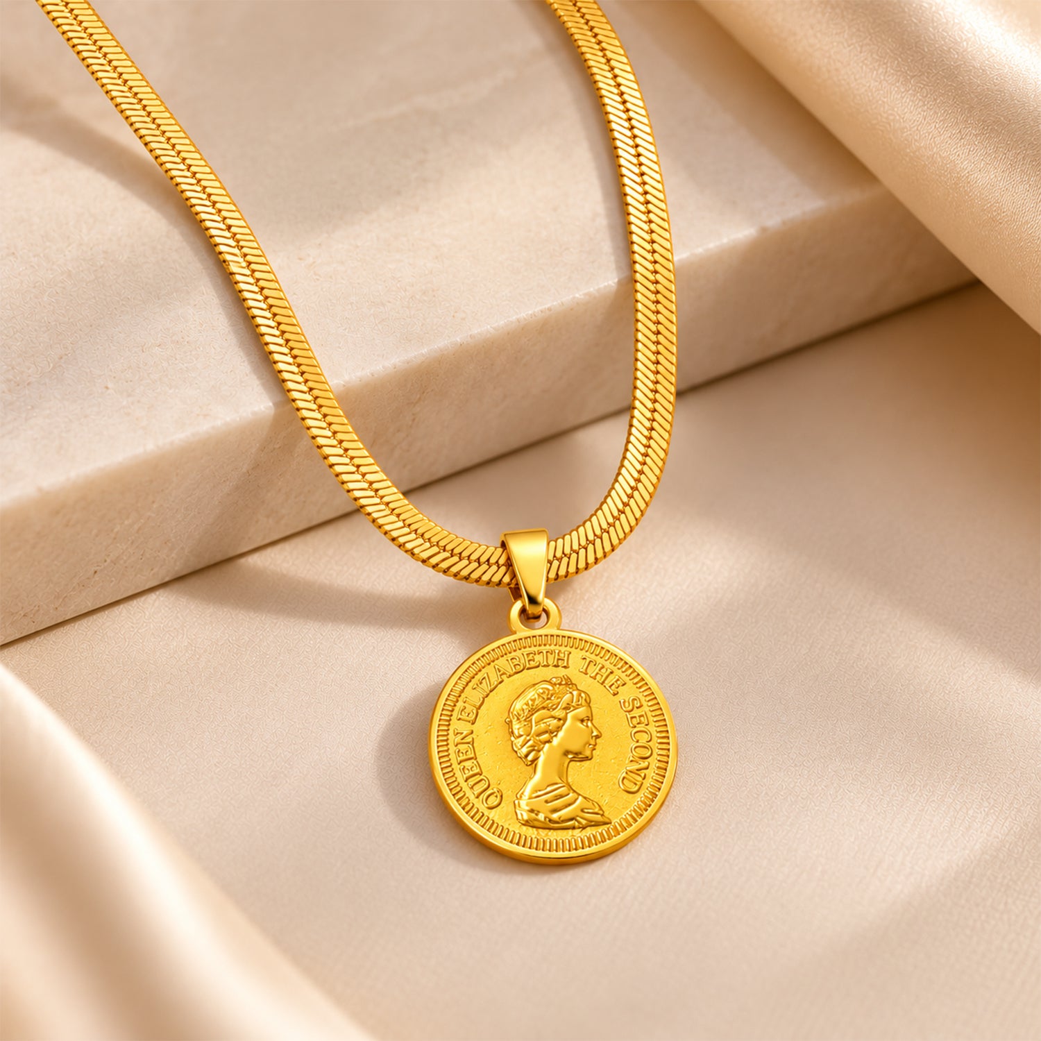 Elegant Gold Finish Coin Pendant for Girls & Women
