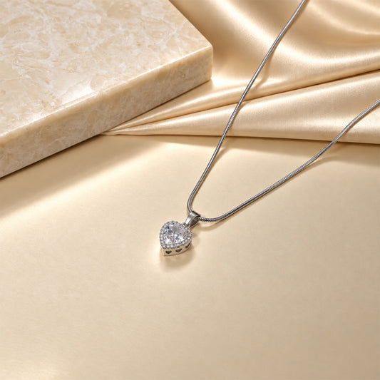 Transparent CZ Stone Heart Pendant for Girls & Women