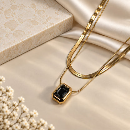 Dual Layer Cube Stone Rectangular Pendant