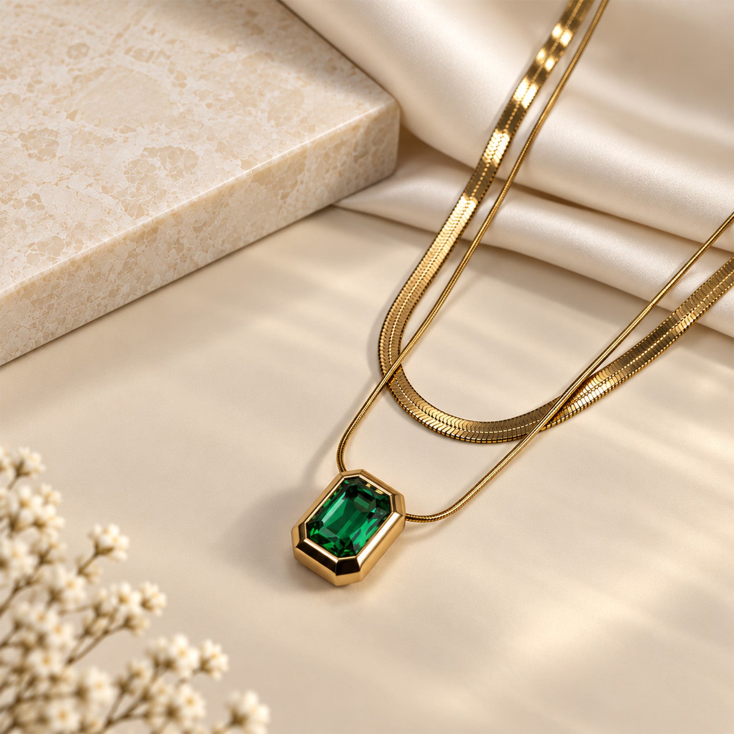 Dual Layer Cube Stone Rectangular Pendant