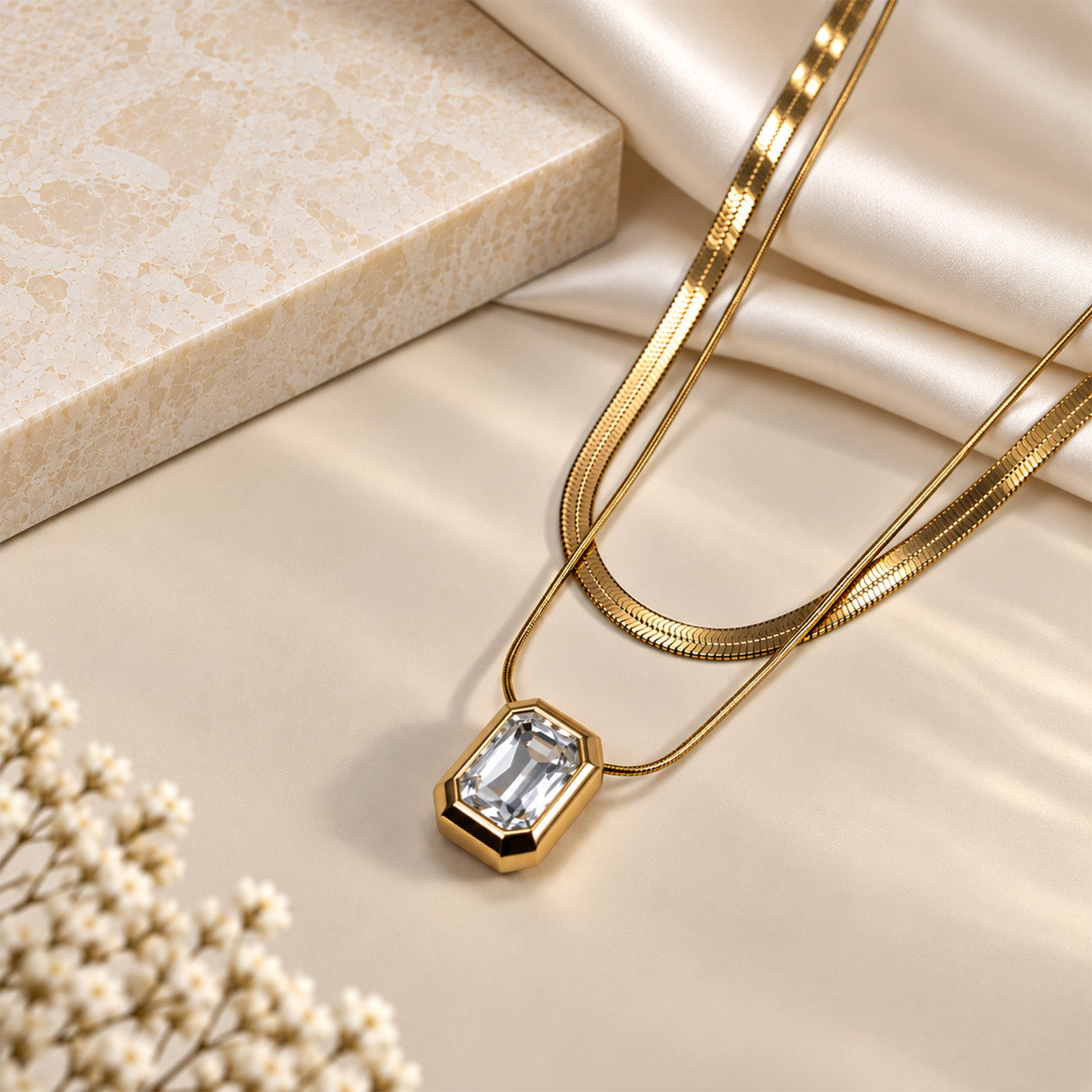 Dual Layer Cube Stone Rectangular Pendant
