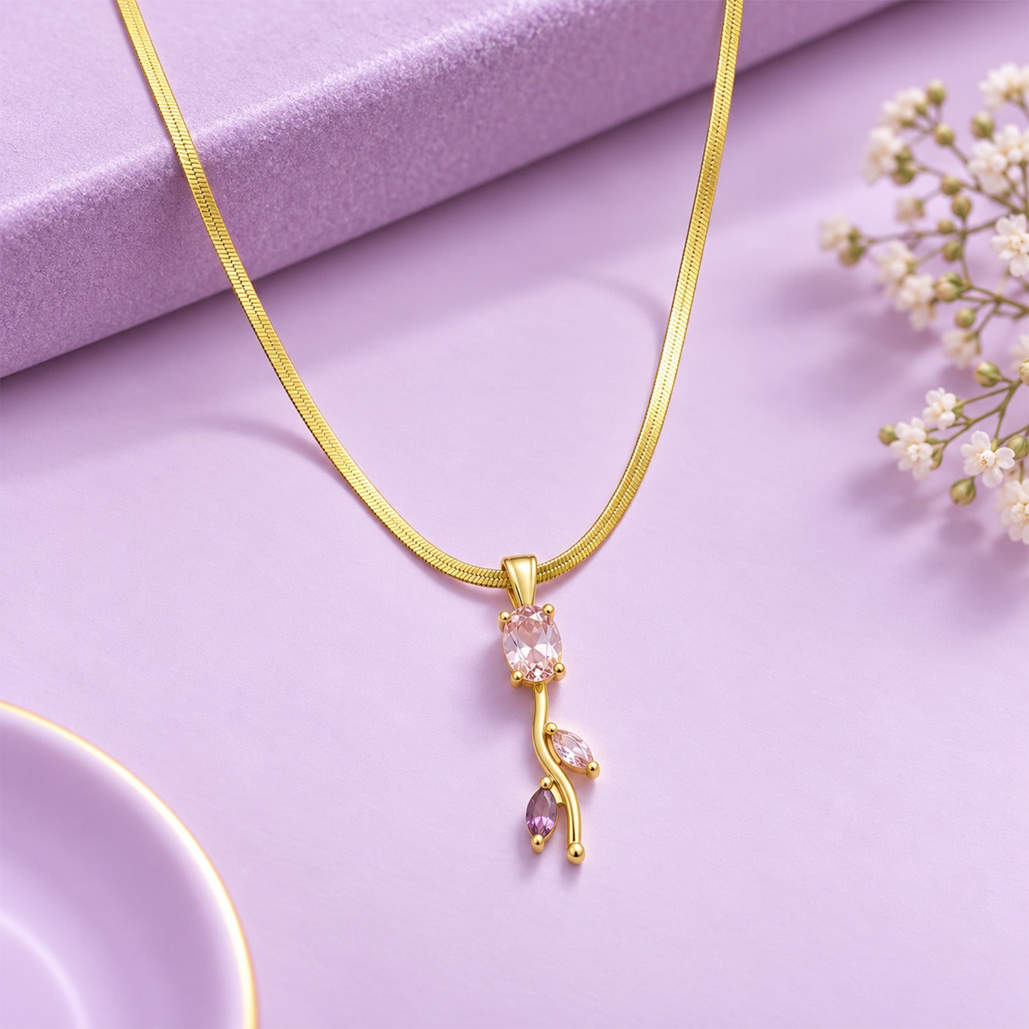 Teardrop Tulip Pendant Necklace For Girls & Women's