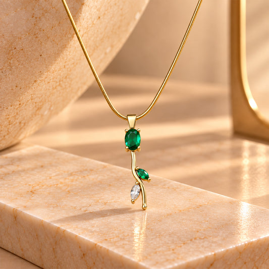 Oval Stone Tulip Pendant Necklace For Girls & Women's