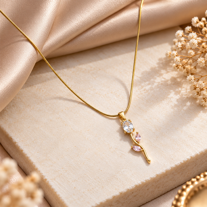 Oval Stone Tulip Pendant Necklace For Girls & Women's