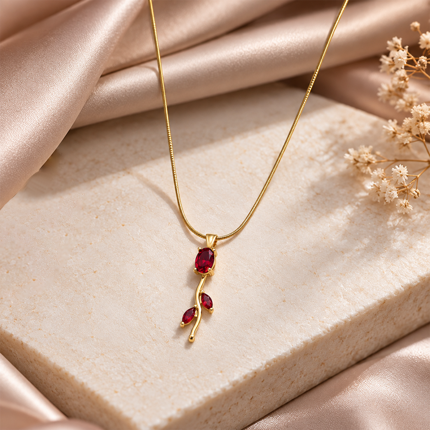 Oval Stone Tulip Pendant Necklace For Girls & Women's