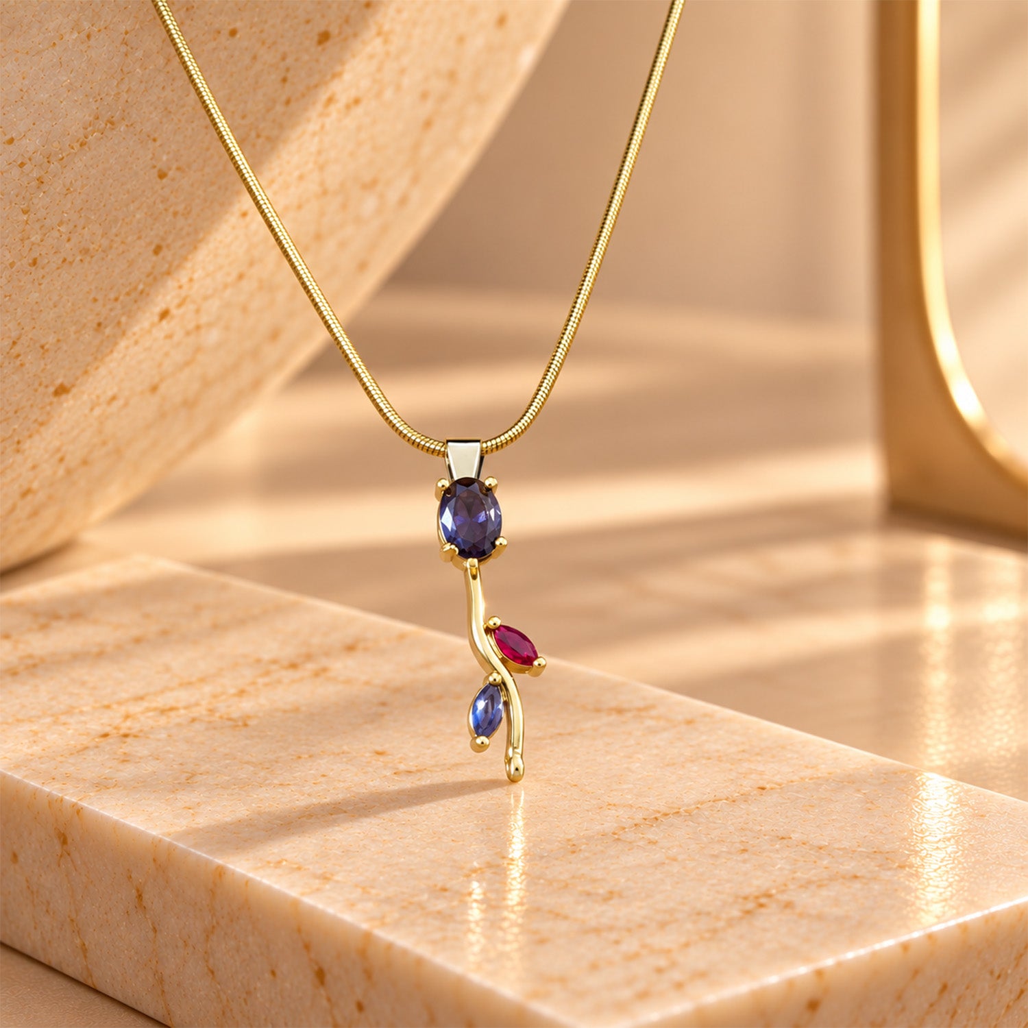 Oval Stone Tulip Pendant Necklace For Girls & Women's