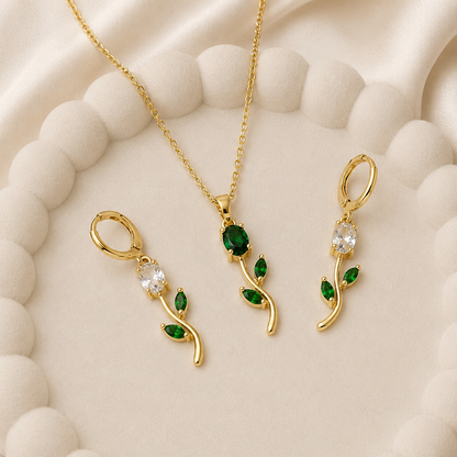 Crystal Tulip Pendant & Dangle Earrings Set for Women & Girls
