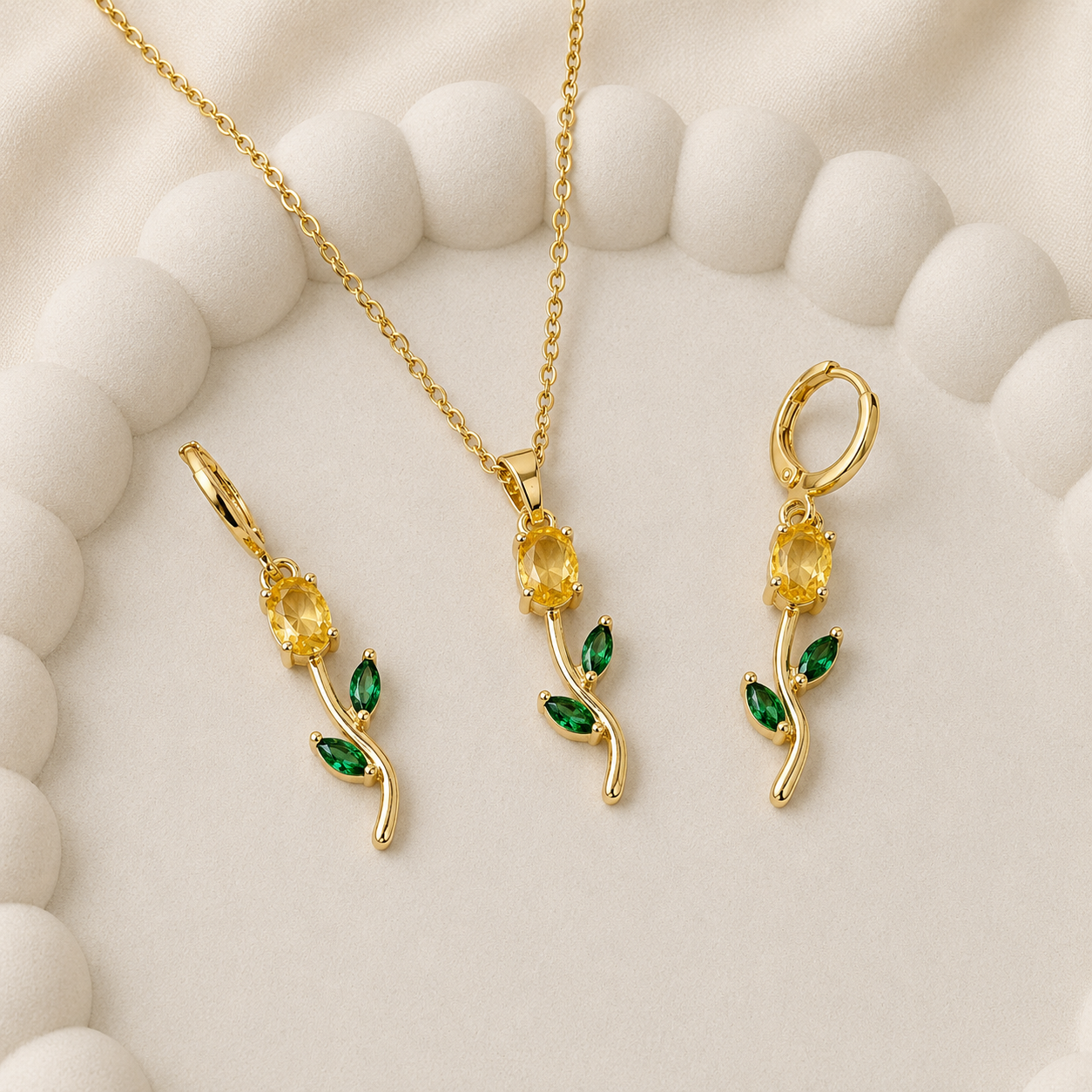 Crystal Tulip Pendant & Dangle Earrings Set for Women & Girls