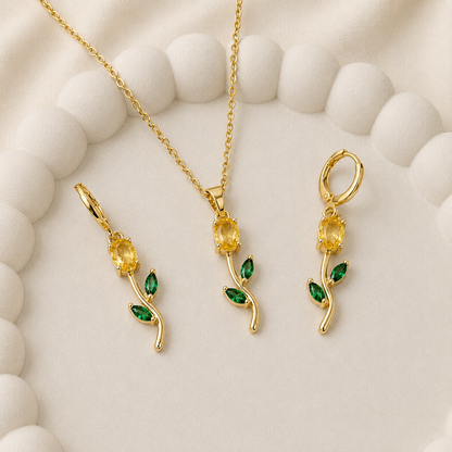 Crystal Tulip Pendant & Dangle Earrings Set for Women & Girls