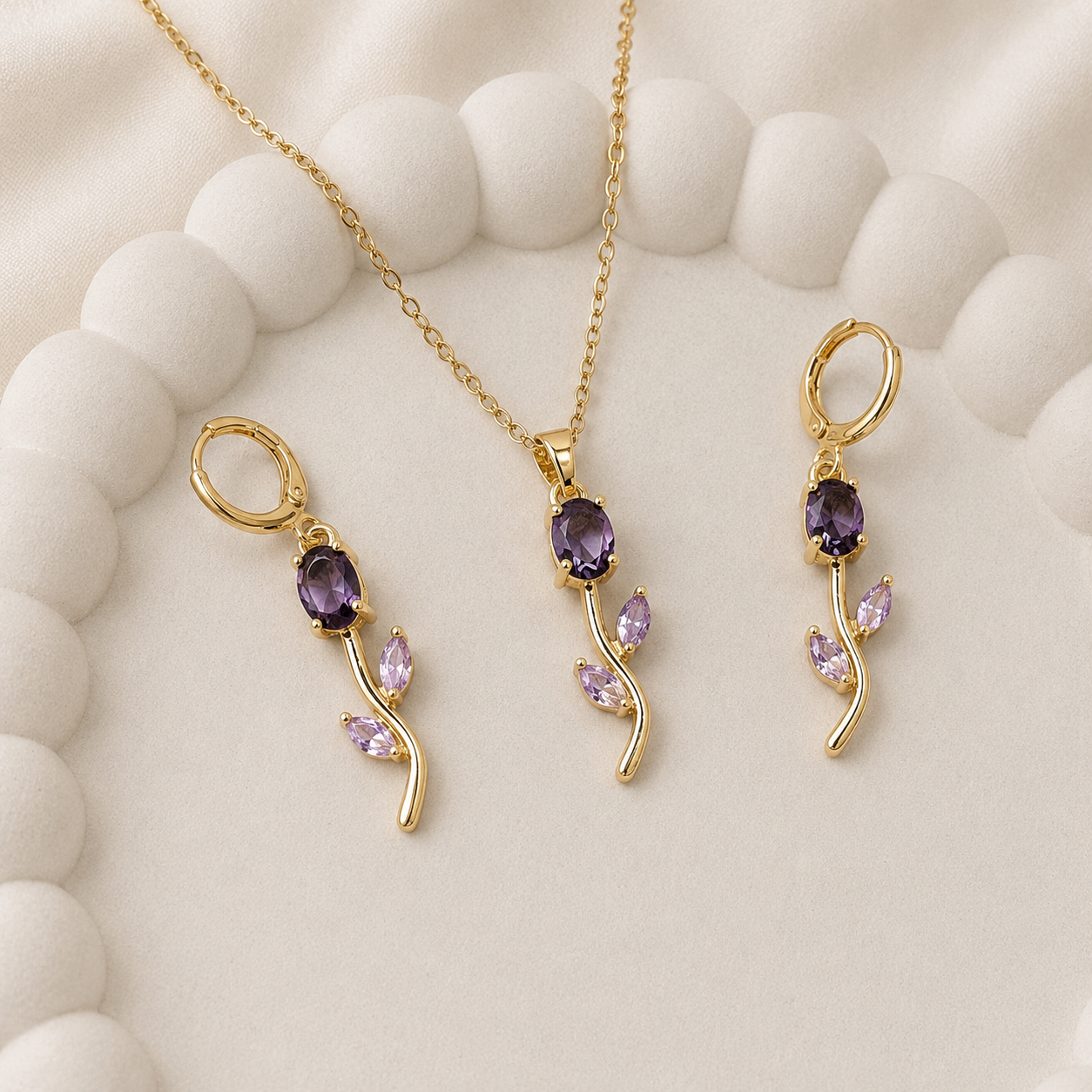 Crystal Tulip Pendant & Dangle Earrings Set for Women & Girls