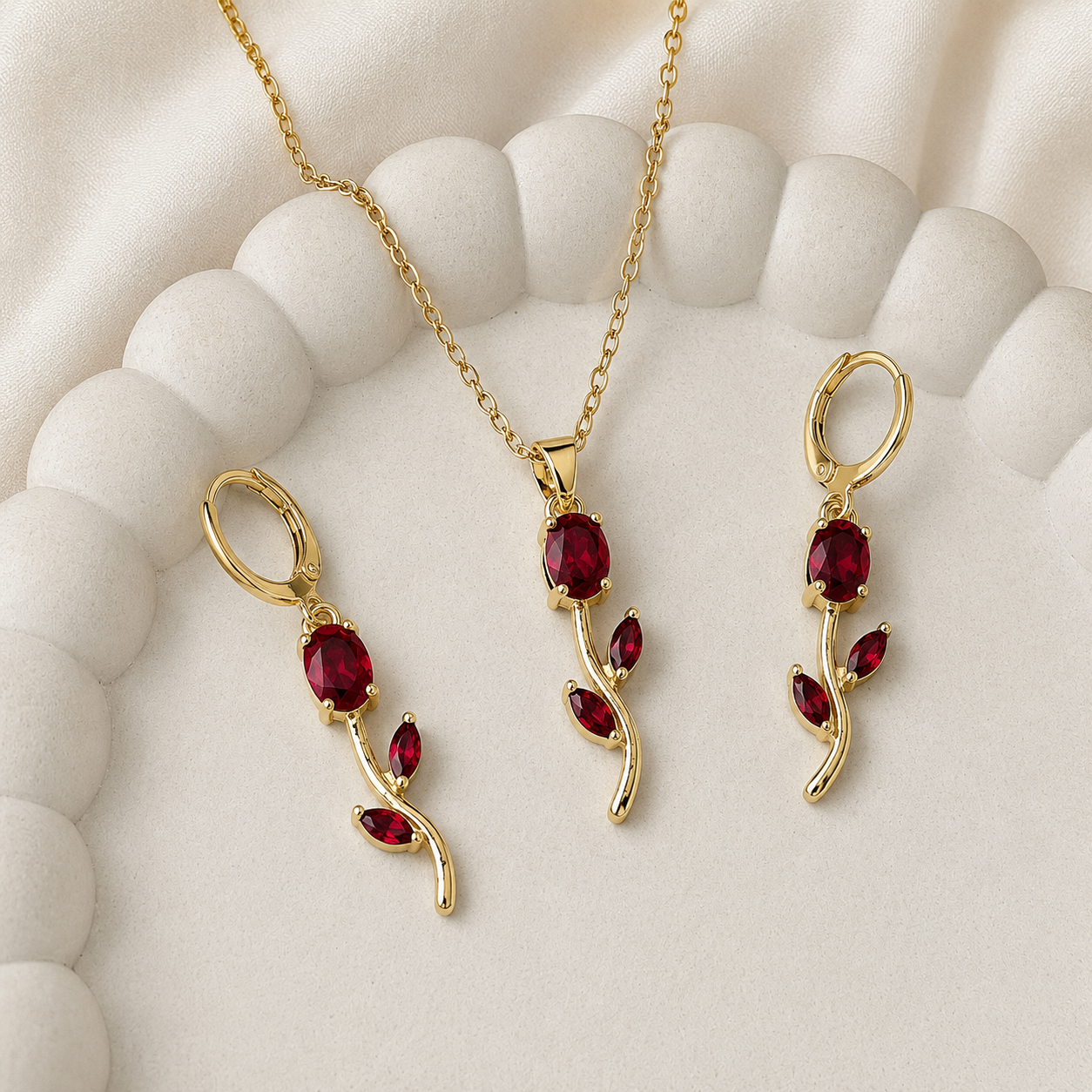 Crystal Tulip Pendant & Dangle Earrings Set for Women & Girls
