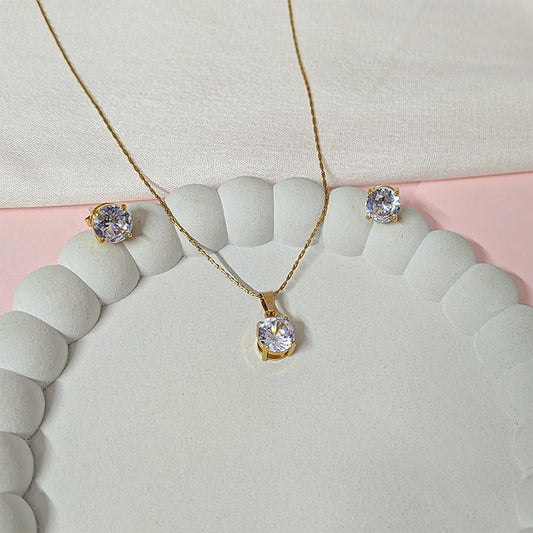 Gold Tone Embedded Circular Crystal Heart Pendant Set for Girls & Women's