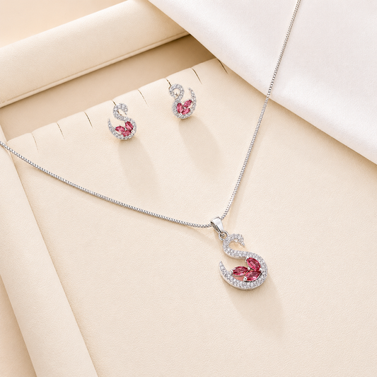 Swan AD Stone Rhodium Finish Pendant Set for Girls & Women's