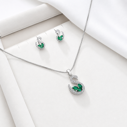 Swan AD Stone Rhodium Finish Pendant Set for Girls & Women's