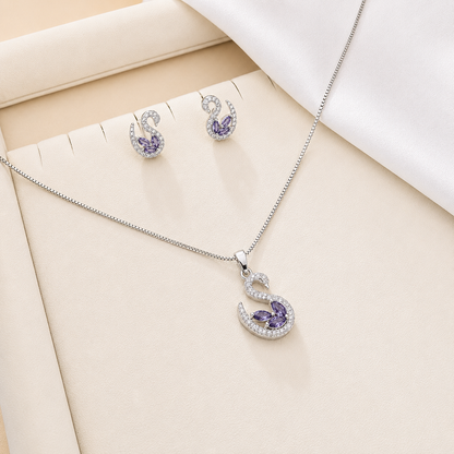 Swan AD Stone Rhodium Finish Pendant Set for Girls & Women's