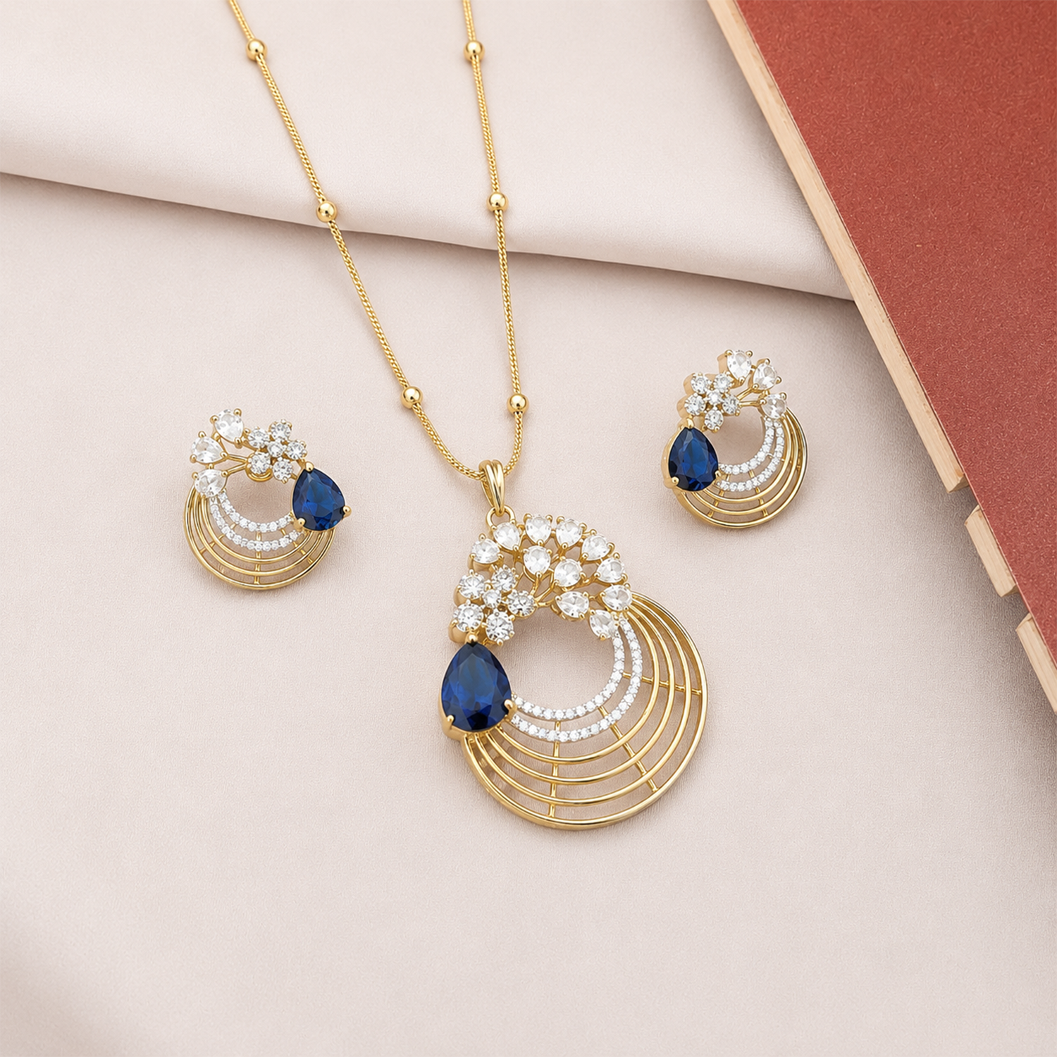 Distinctive Peacock Wings Teardrop Stone Pendant Set for Girls & Women's