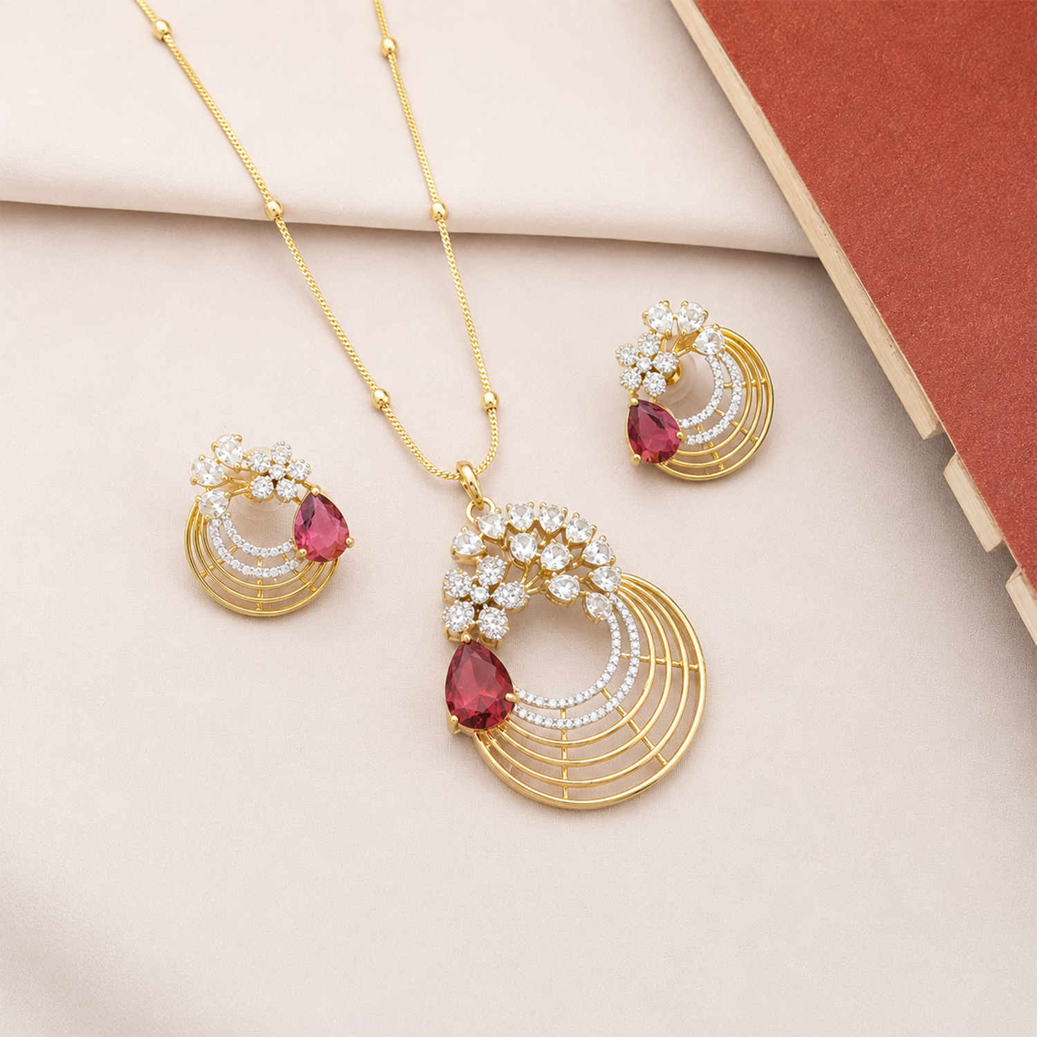 Distinctive Peacock Wings Teardrop Stone Pendant Set for Girls & Women's