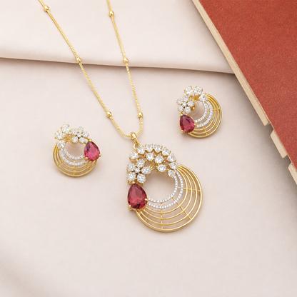 Distinctive Peacock Wings Teardrop Stone Pendant Set for Girls & Women's