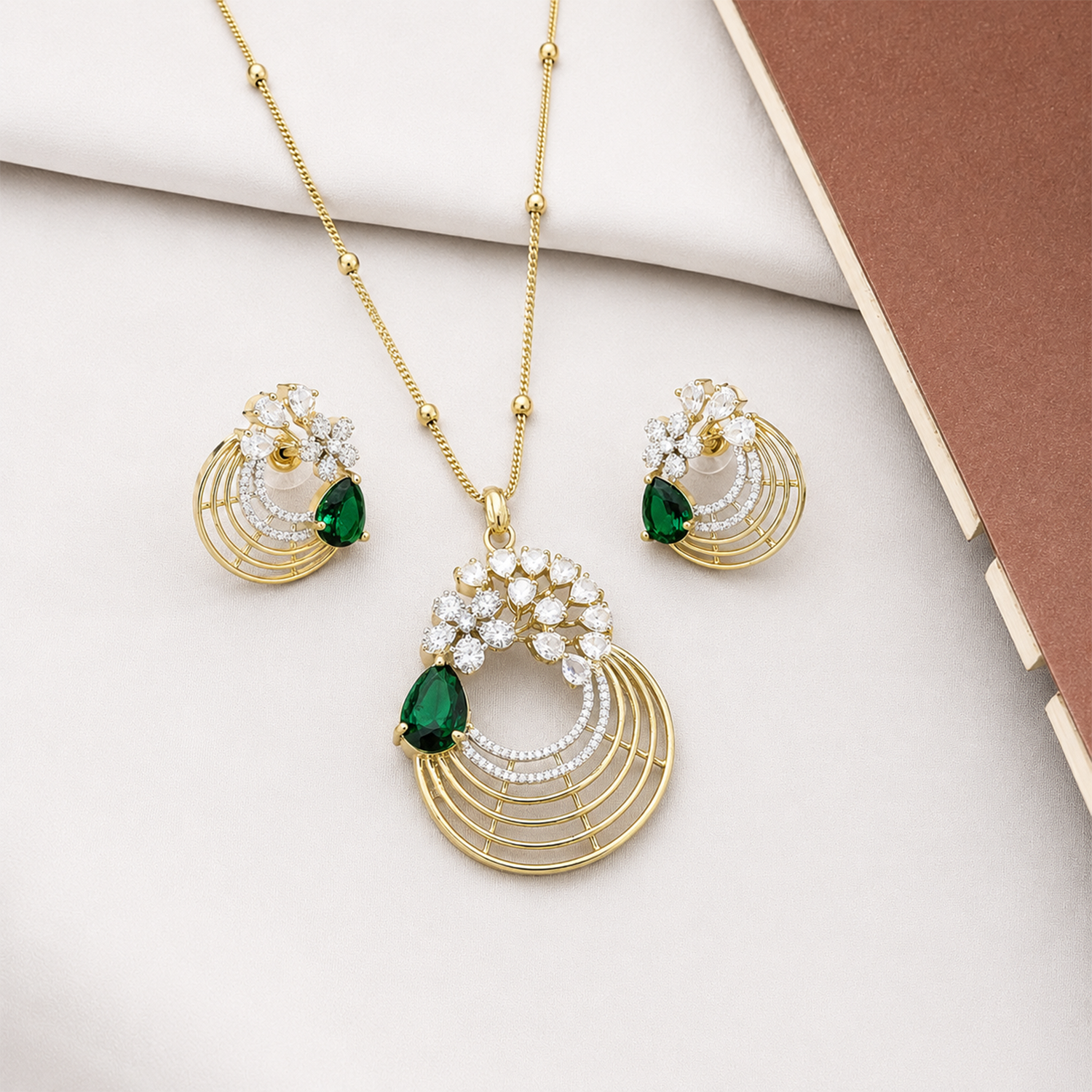Distinctive Peacock Wings Teardrop Stone Pendant Set for Girls & Women's