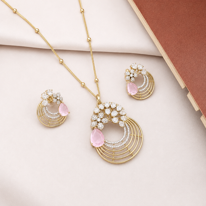 Distinctive Peacock Wings Teardrop Stone Pendant Set for Girls & Women's