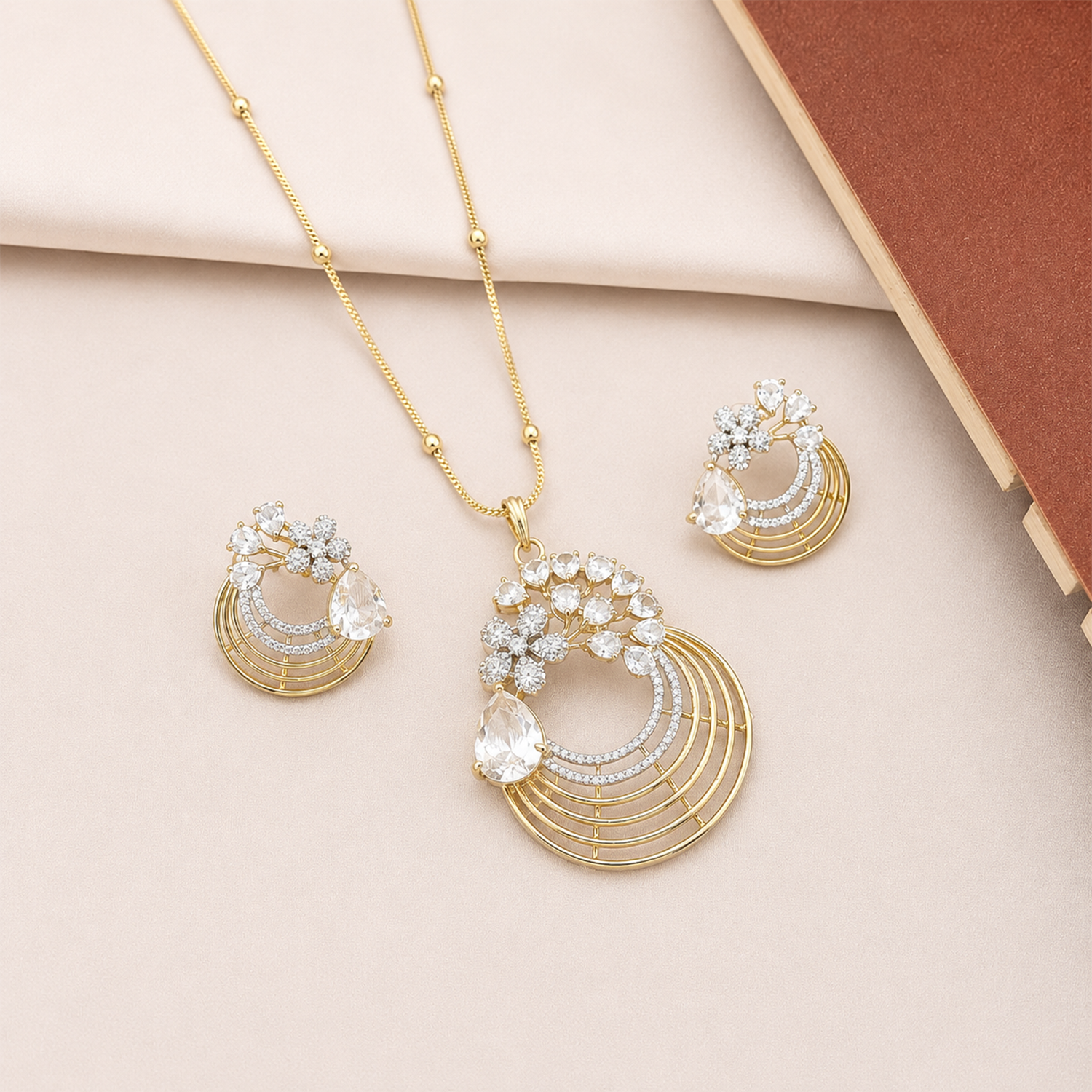 Distinctive Peacock Wings Teardrop Stone Pendant Set for Girls & Women's