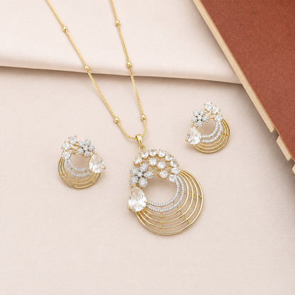 Distinctive Peacock Wings Teardrop Stone Pendant Set for Girls & Women's