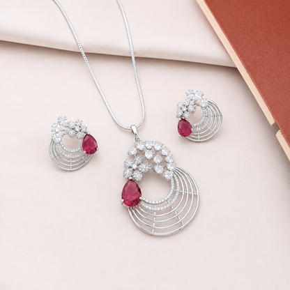Distinctive Peacock Wings Teardrop Stone Pendant Set for Girls & Women's