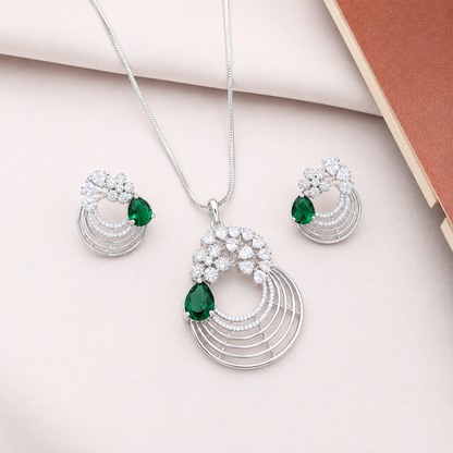 Distinctive Peacock Wings Teardrop Stone Pendant Set for Girls & Women's