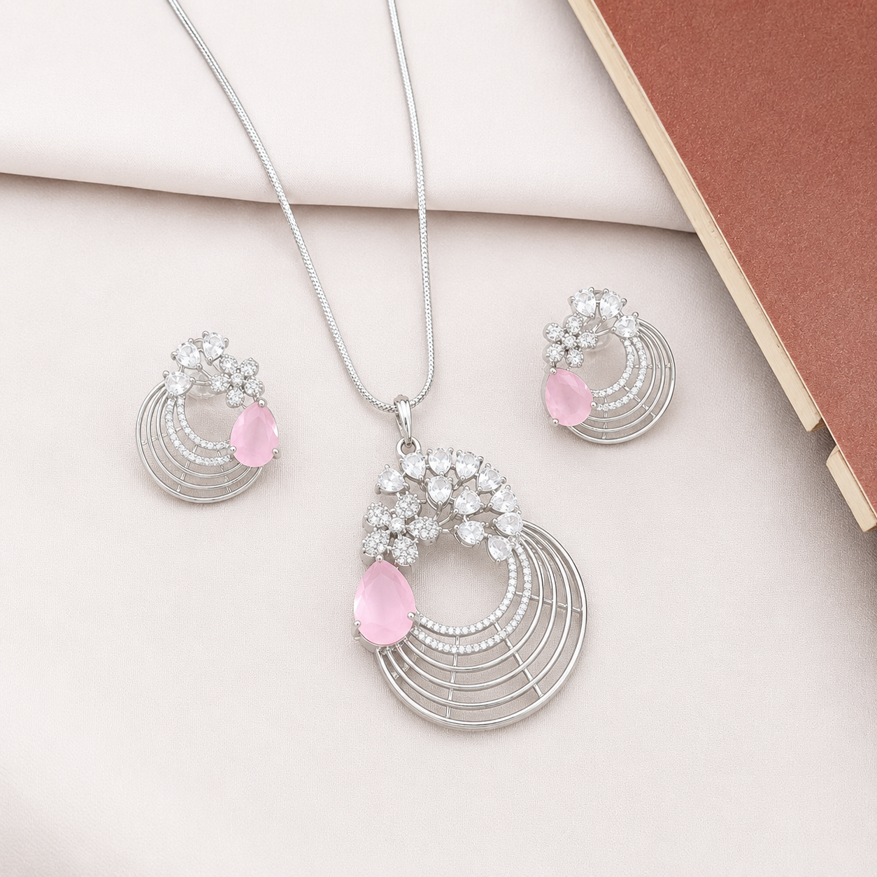 Distinctive Peacock Wings Teardrop Stone Pendant Set for Girls & Women's