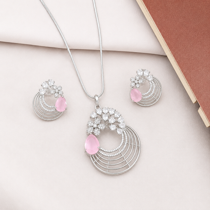 Distinctive Peacock Wings Teardrop Stone Pendant Set for Girls & Women's