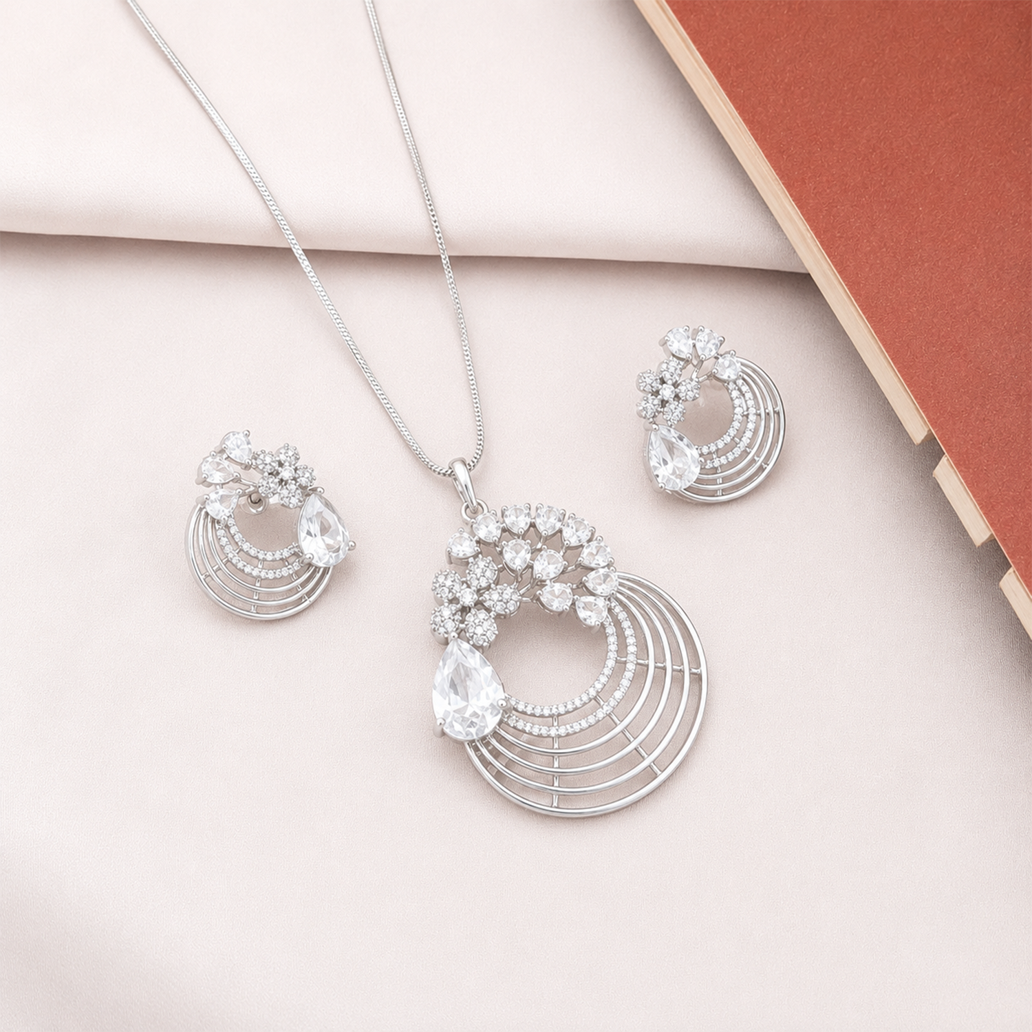 Distinctive Peacock Wings Teardrop Stone Pendant Set for Girls & Women's
