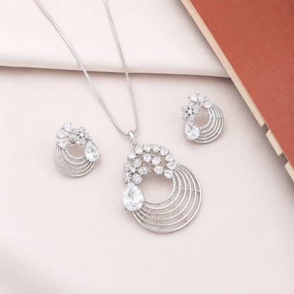 Distinctive Peacock Wings Teardrop Stone Pendant Set for Girls & Women's
