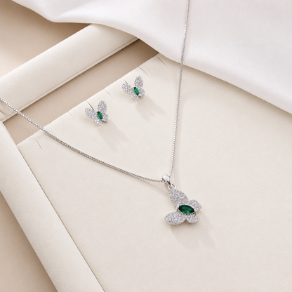 Butterfly AD Stone Rhodium Finish Pendant Set for Girls & Women's