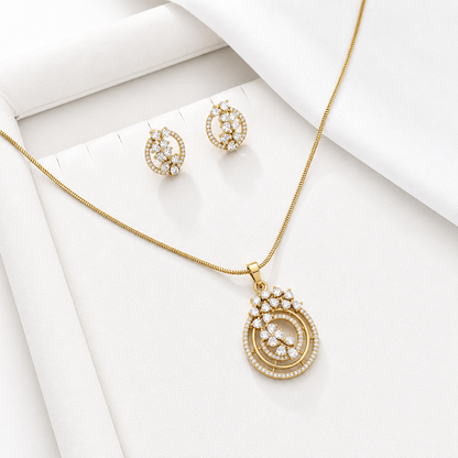 Intricate Cubic Zirconia Circular Floral Pendant Set for Girls & Women's