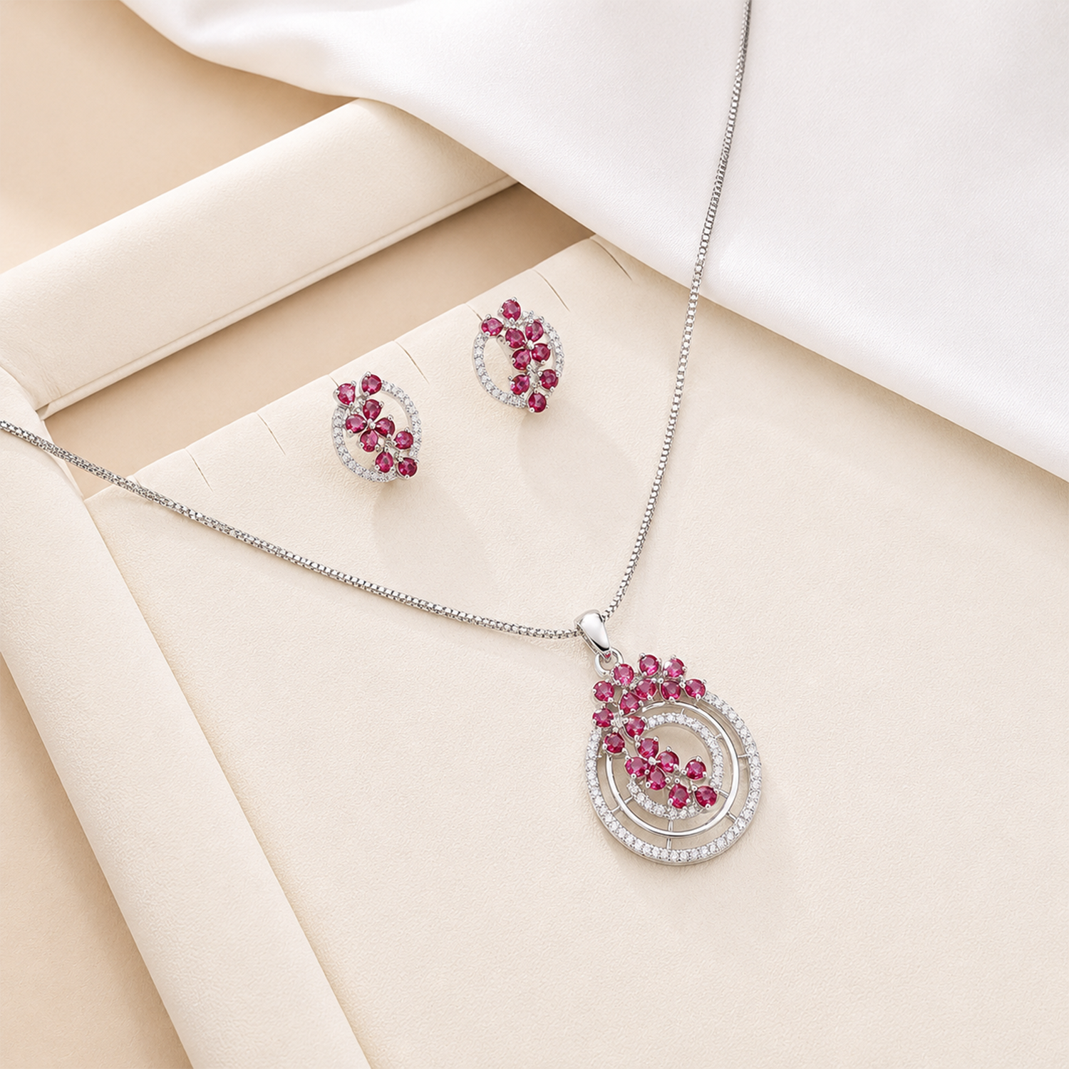 Intricate Cubic Zirconia Circular Floral Pendant Set for Girls & Women's