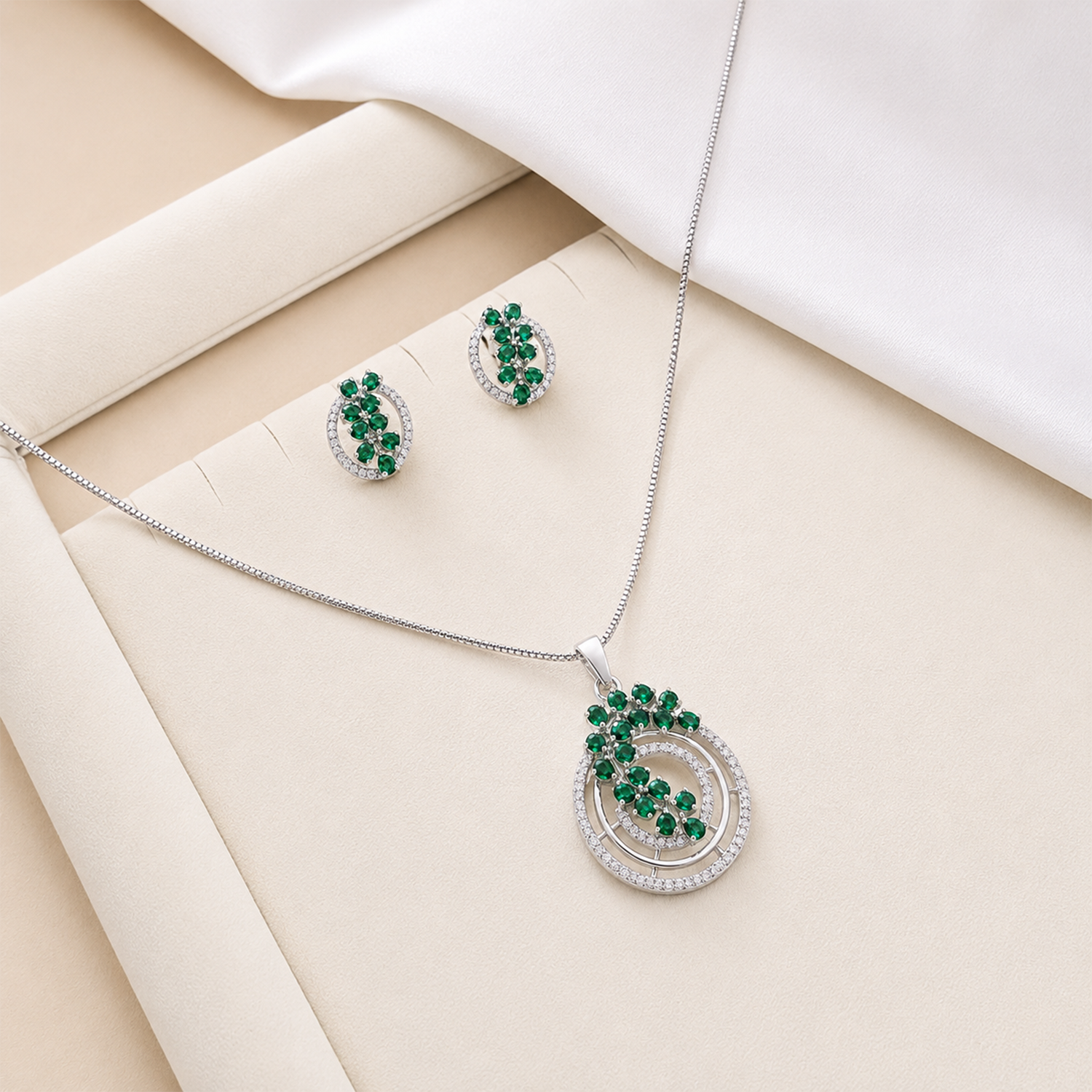 Intricate Cubic Zirconia Circular Floral Pendant Set for Girls & Women's