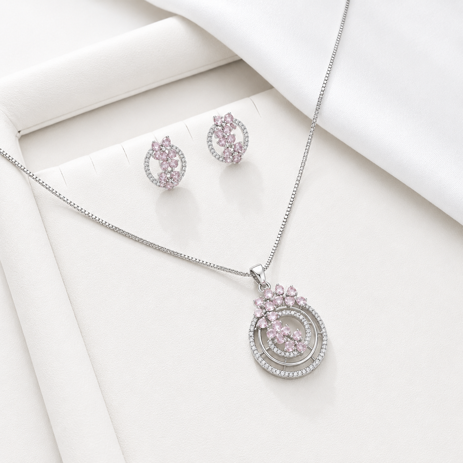 Intricate Cubic Zirconia Circular Floral Pendant Set for Girls & Women's