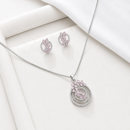 Intricate Cubic Zirconia Circular Floral Pendant Set for Girls & Women's