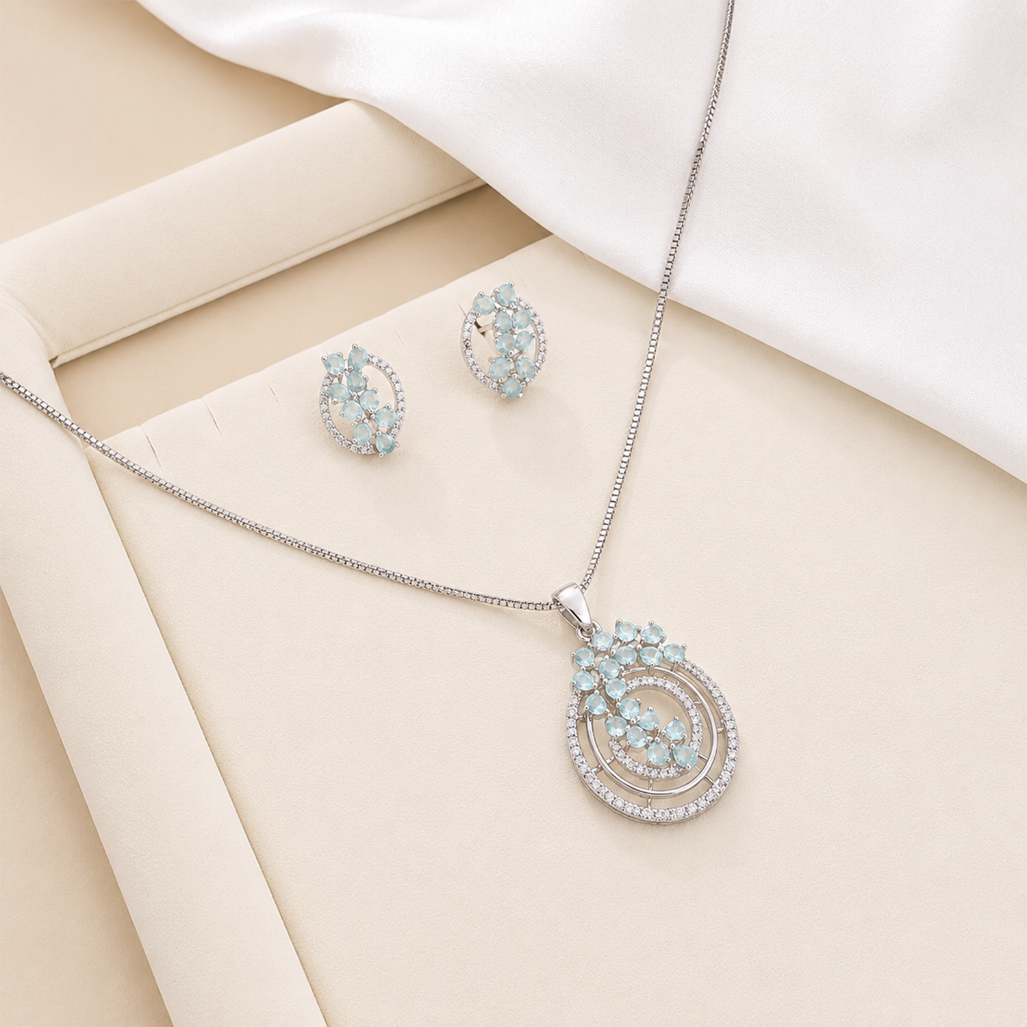 Intricate Cubic Zirconia Circular Floral Pendant Set for Girls & Women's