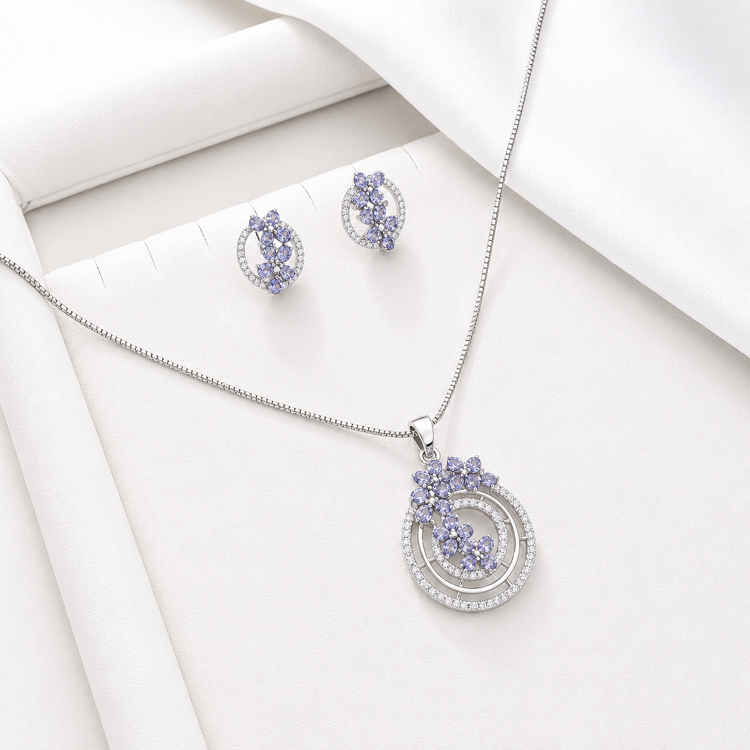 Intricate Cubic Zirconia Circular Floral Pendant Set for Girls & Women's