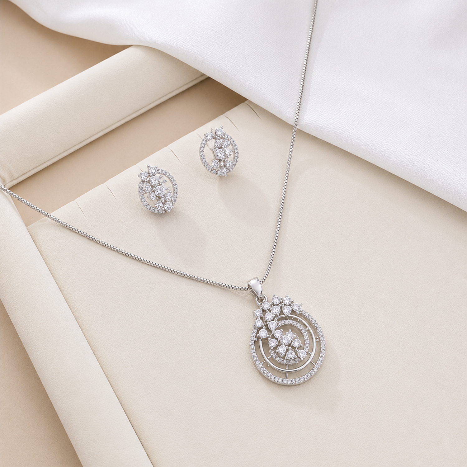 Intricate Cubic Zirconia Circular Floral Pendant Set for Girls & Women's