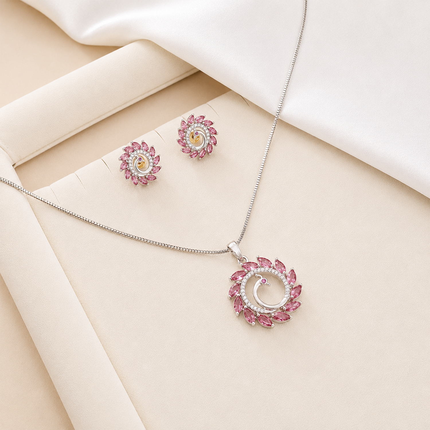 Round Western Peacock Design Pendant Set for Girls & Women's