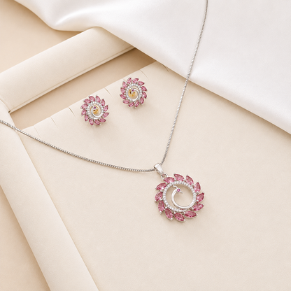 Round Western Peacock Design Pendant Set for Girls & Women's