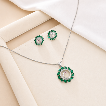Round Western Peacock Design Pendant Set for Girls & Women's