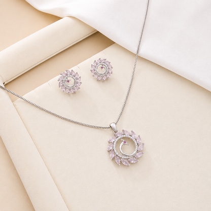 Round Western Peacock Design Pendant Set for Girls & Women's