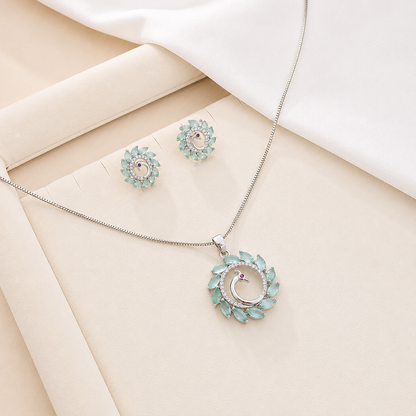 Round Western Peacock Design Pendant Set for Girls & Women's